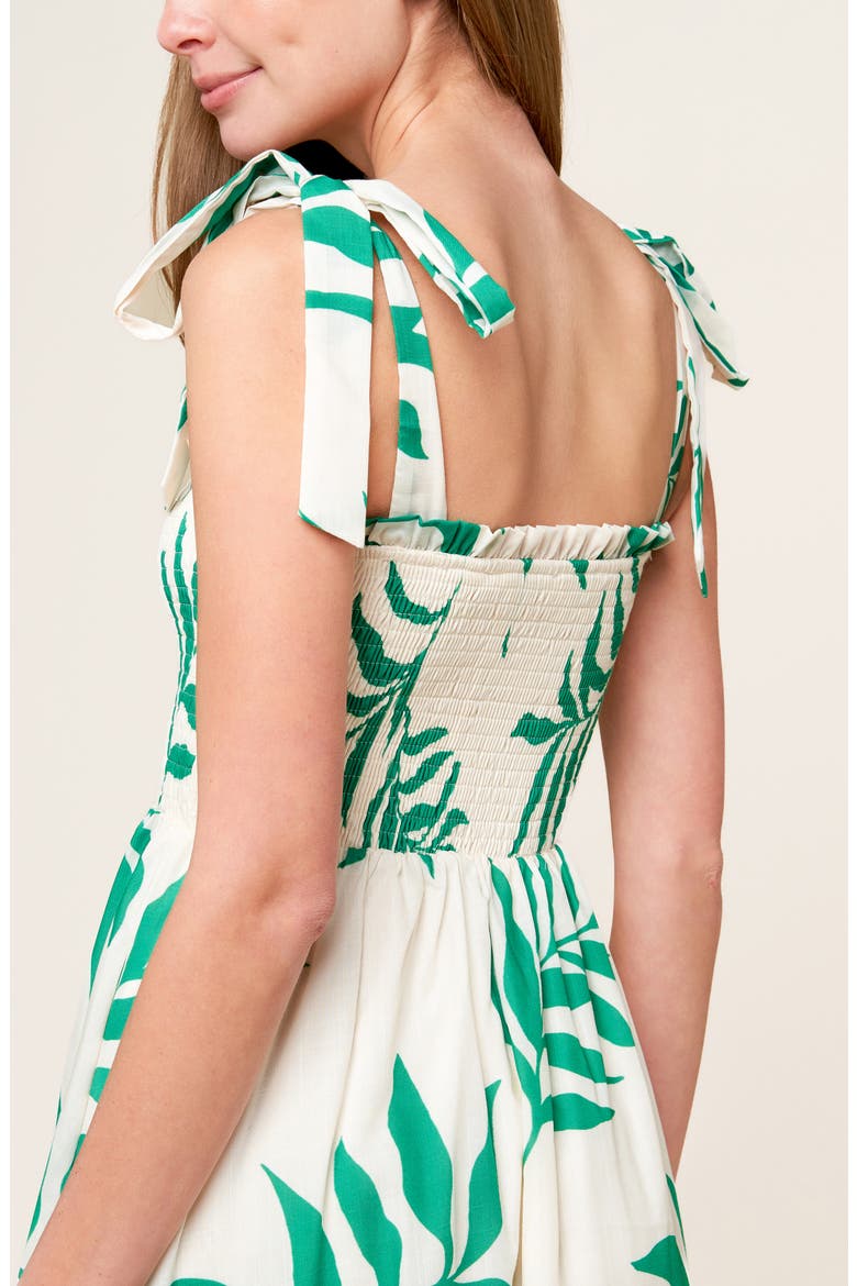 Leaf Print Tie Strap Tiered Maxi Dress, Alternate, color, IVORY GREEN