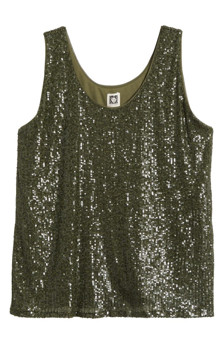 Anne Klein Sequin Double Scoop Neck Mesh Tank, Alternate, color, 