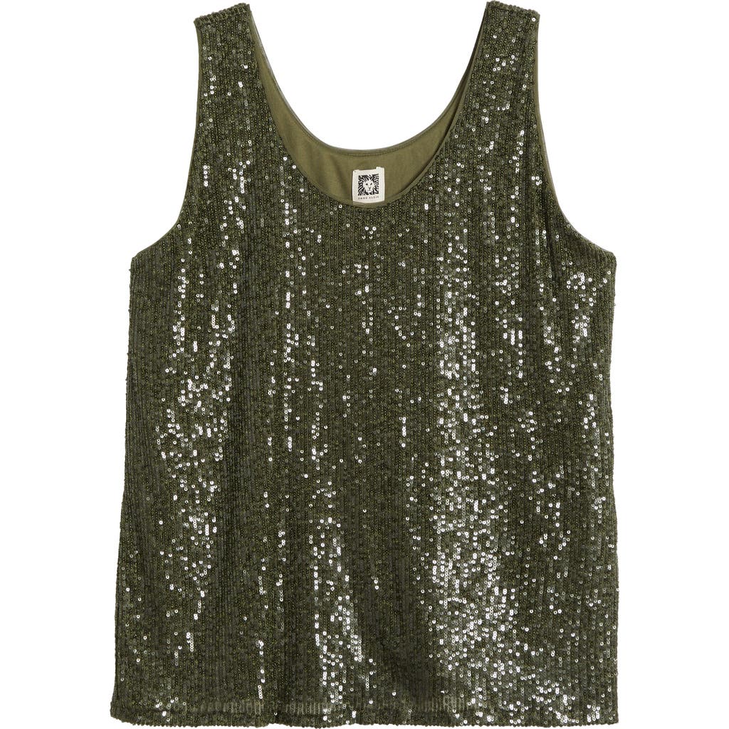ANNE KLEIN ANNE KLEIN SEQUIN DOUBLE SCOOP NECK MESH TANK