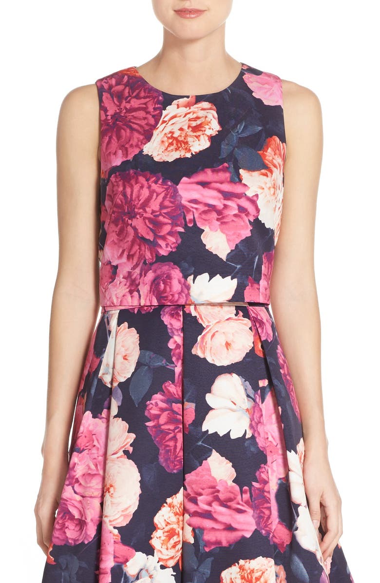 Eliza J Floral Print Crop Top, Main, color, 