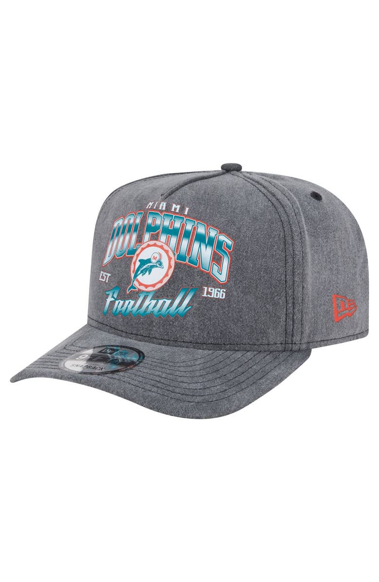 New Era Men's New Era Black Miami Dolphins Throwback Washed A-Frame 9FIFTY Snapback Hat, Main, color, Black