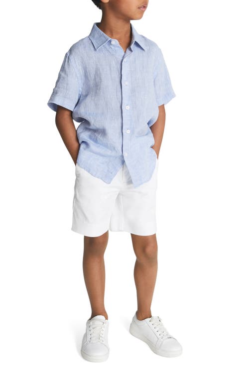 Reiss Kids' Holiday Jr. Short Sleeve Linen Button-up Shirt In Blue