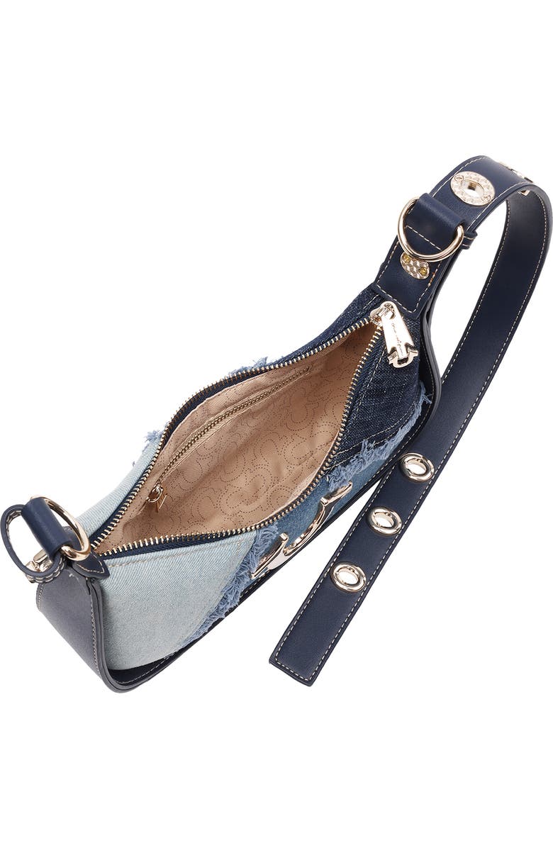 True Religion Frayed Denim Horseshoe Shoulder Bag, Alternate, color, Denim/ Blue