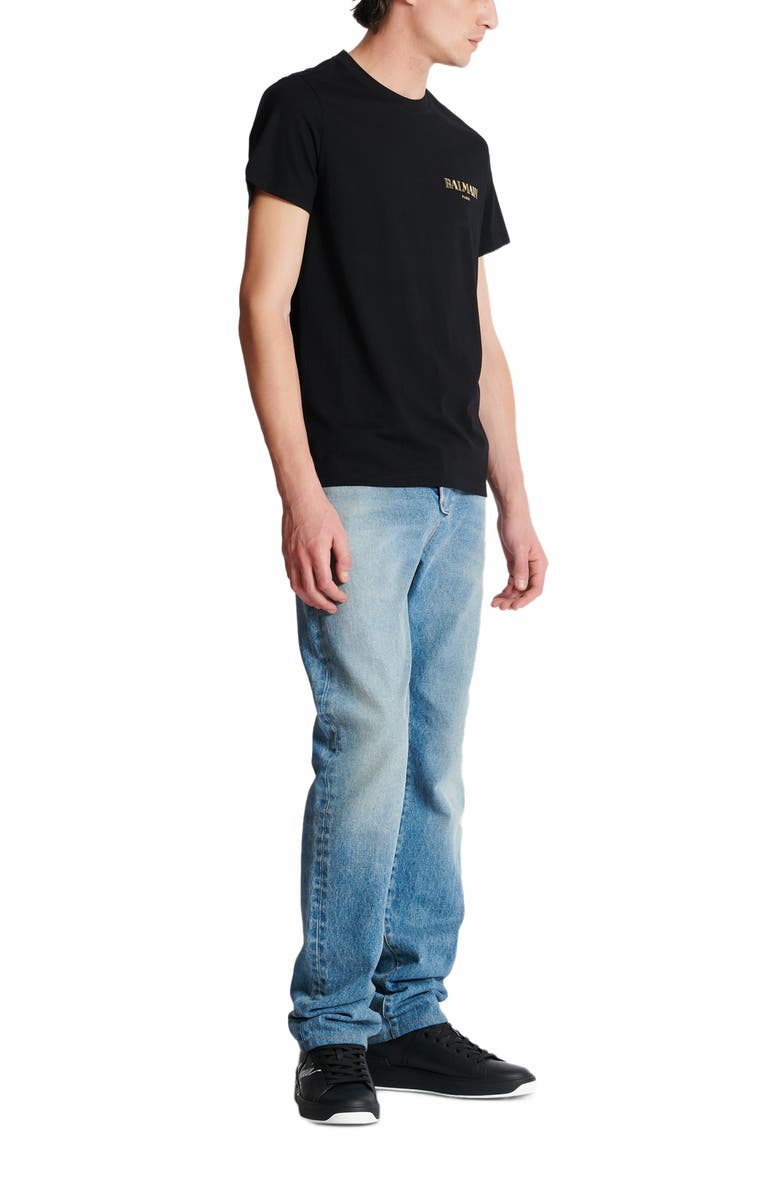Balmain T-Shirt With Vintage Gel Balmain Logo, Alternate, color, Black