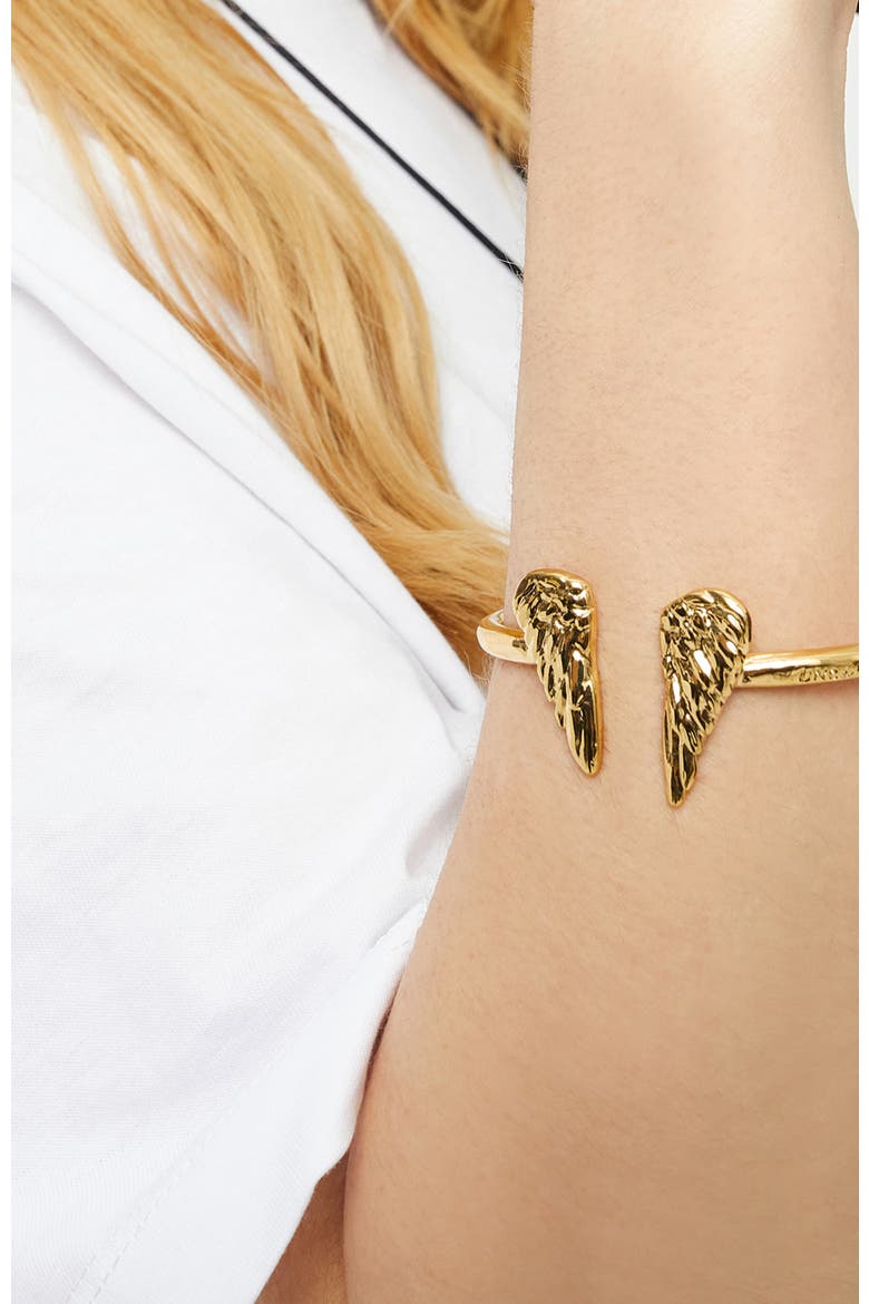 18K Gold-Plated Rigid Bracelet With Wing Detail At The Ends, Alternate, color, Metallic Gold