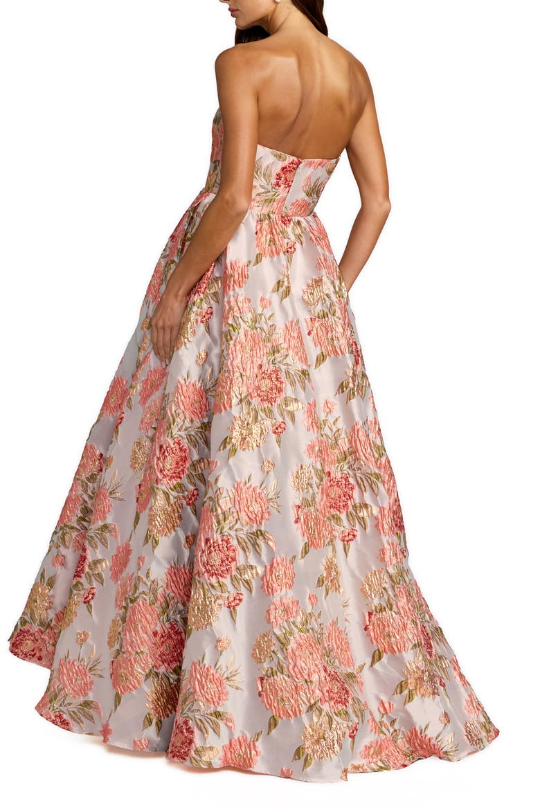 Strapless Floral Brocade Ball Gown With Pockets, Alternate, color, Pastel Multi