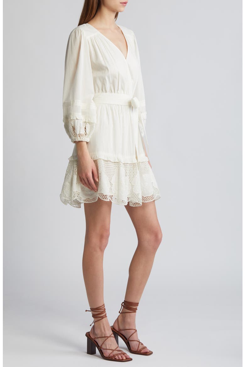 Jill Tie Waist Long Sleeve Organic Cotton Minidress, Alternate, color, IVORY