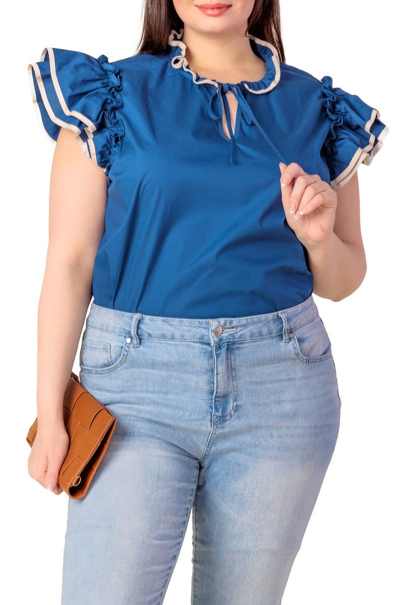 FLYING TOMATO Flutter Sleeve Top, Main, color, Navy/Ivory