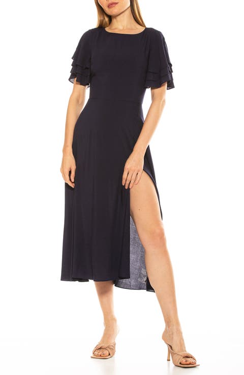 Lilia Ruffle Sleeve Open Back Midi Dress