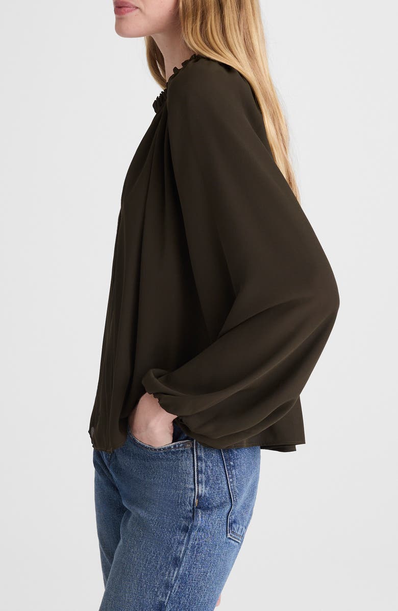 Madewell Long-Sleeve Tie-Neck Top, Alternate, color, Midnight Olive