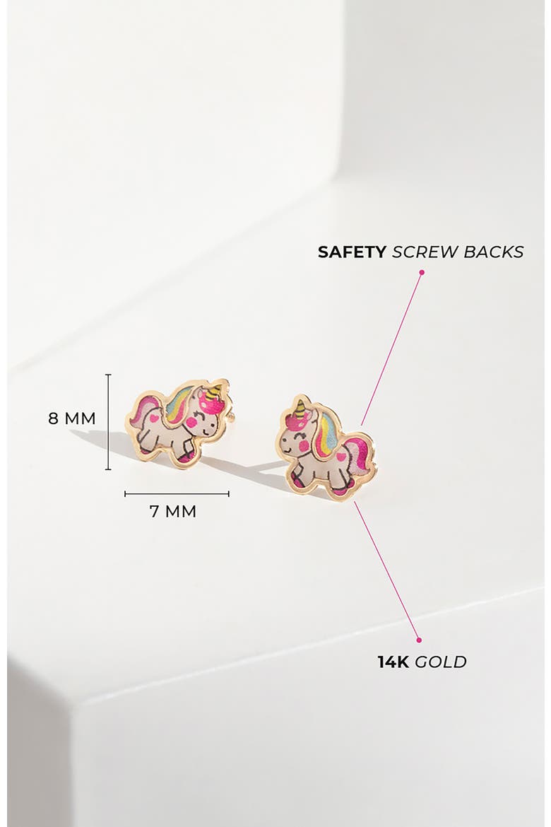 14k Simply Unicorn Earrings, Alternate, color, Pink