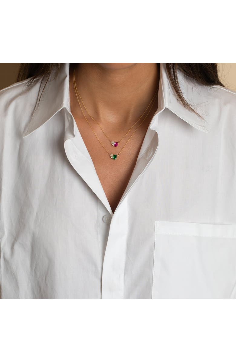 BY ADINA EDEN Diamond X Emerald Toi E Moi Necklace 14K, Alternate, color, 