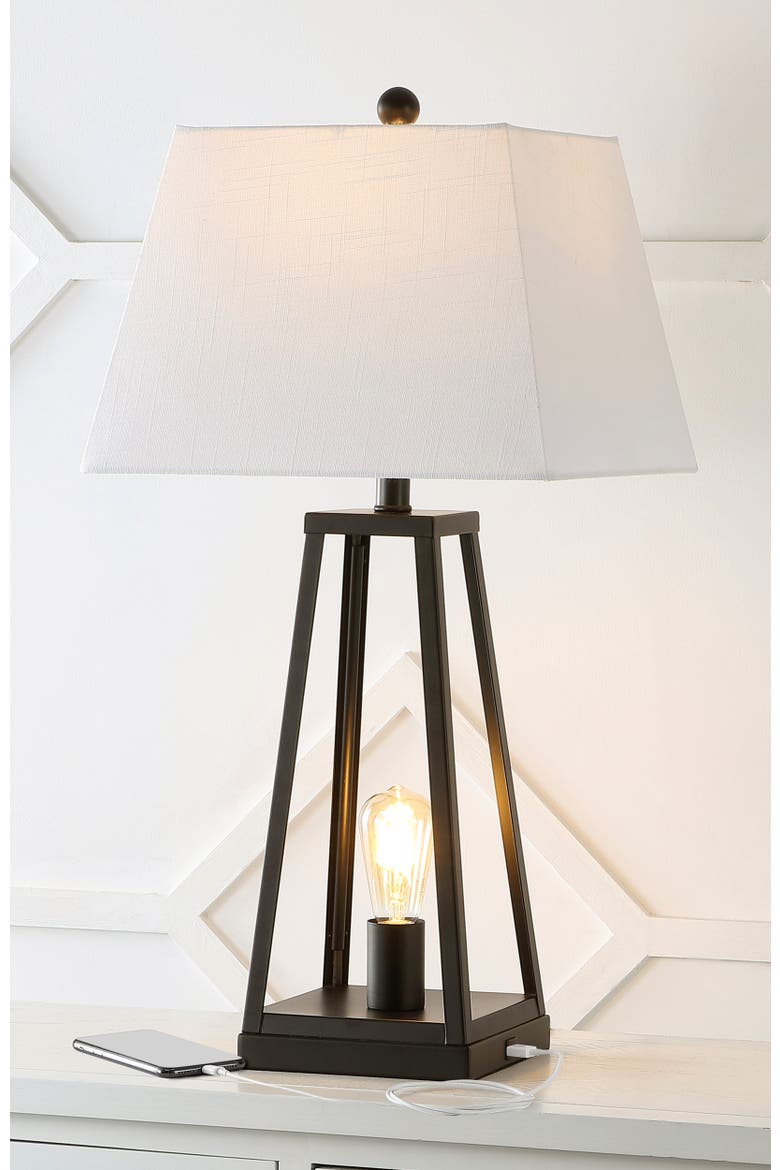 Waylon 28.5" Classic Industrial Iron Nightlight LED Table Lamp with USB Charging Port, Black, Alternate, color, Black