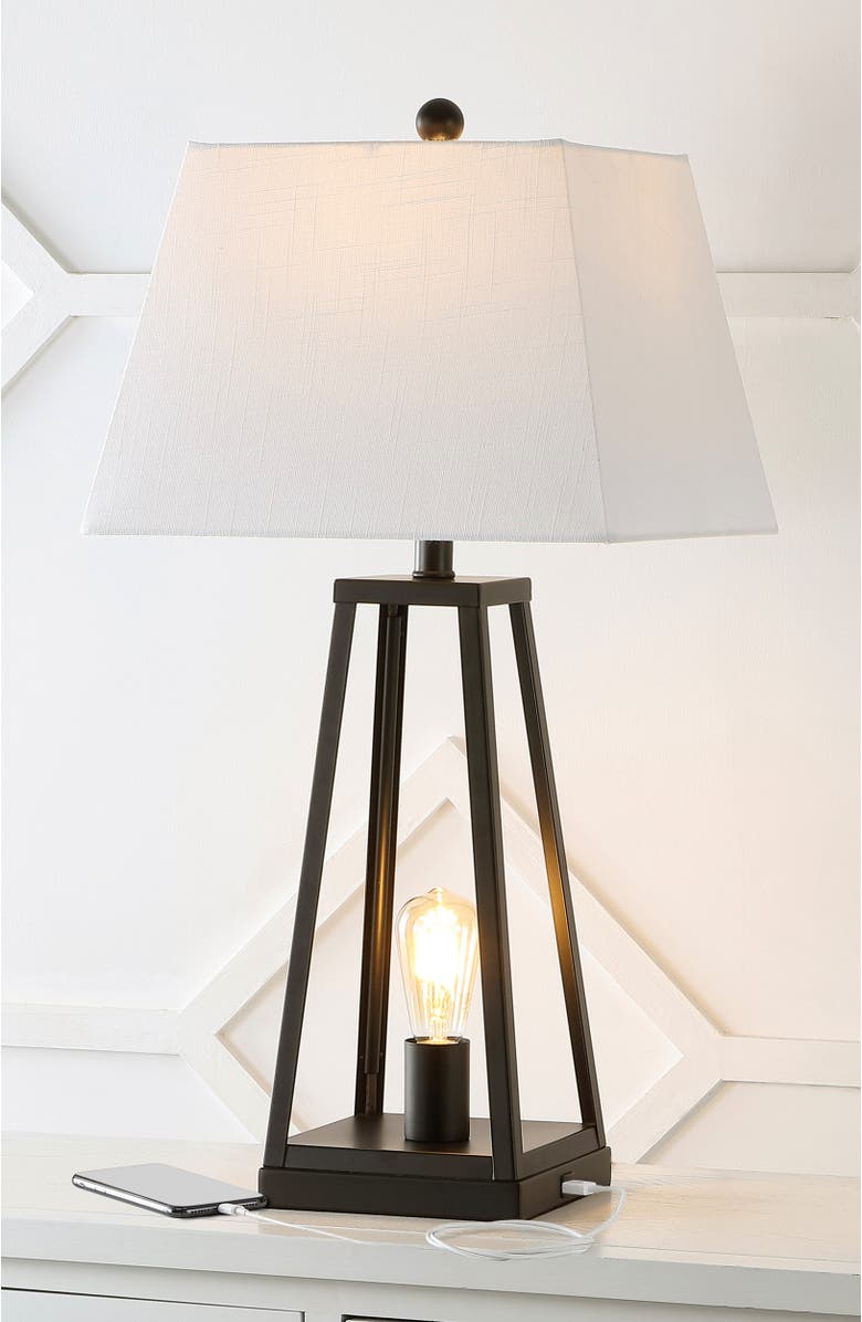 JONATHAN Y Waylon 28.5" Classic Industrial Iron Nightlight LED Table Lamp with USB Charging Port, Black, Alternate, color, 