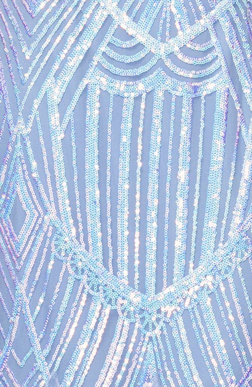 Blondie Nites Sequin Corset Mesh Godet Mermaid Gown In Ice Blue