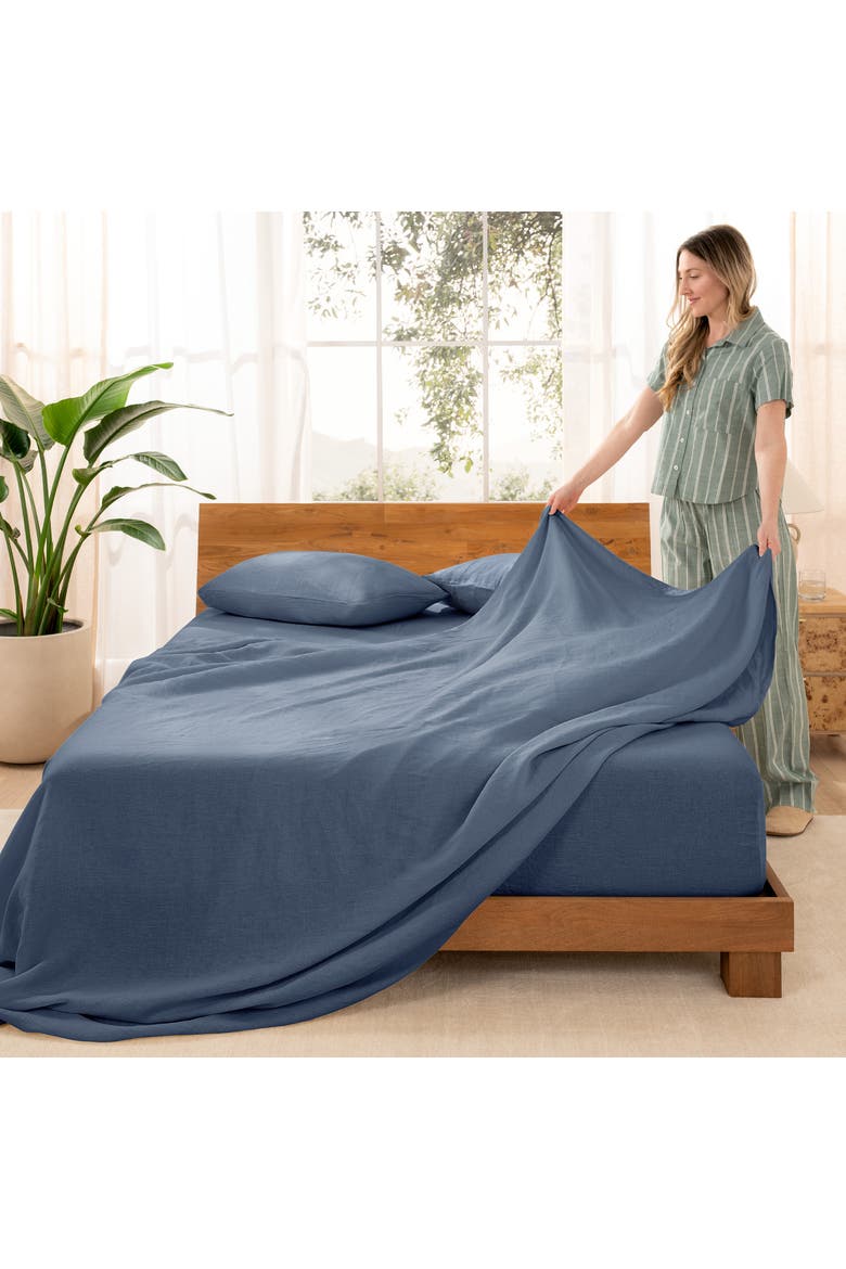 100% European Linen Sheet Set, Alternate, color, Indigo