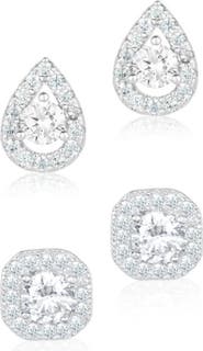 Adornia Set of 2 Halo Cubic Zirconia Stud Earrings