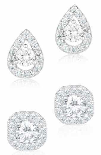 Set of 2 Halo Cubic Zirconia Stud Earrings
