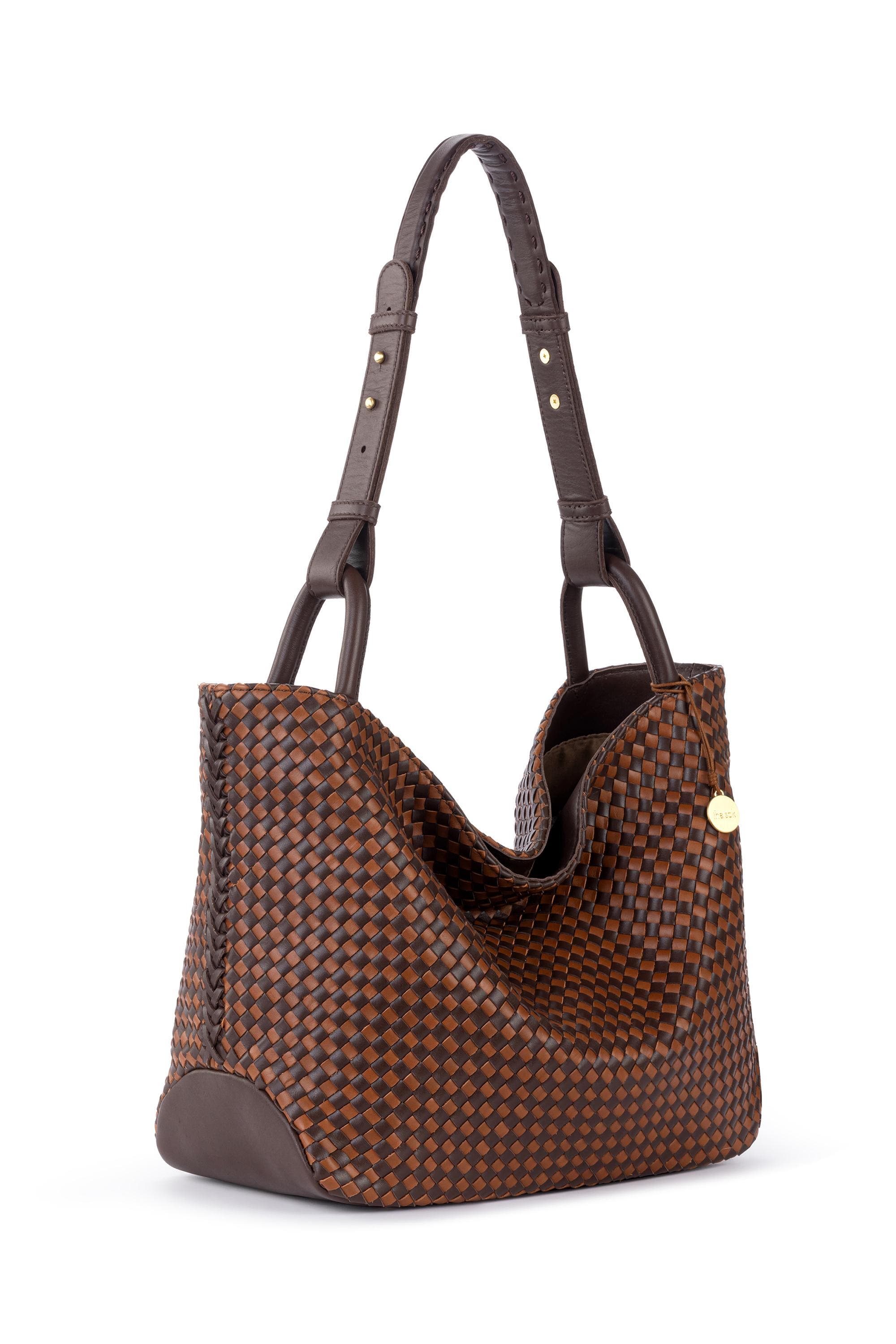 Los Feliz Medium Tote Woven Leather Bag, Alternate, color, Mahogany Cognac Woven