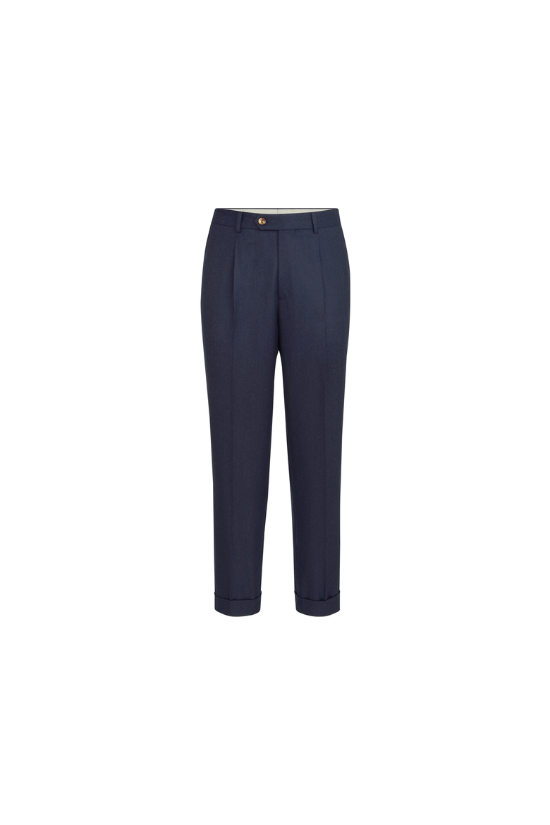 Virgin wool flannel trousers with pleat, Alternate, color, Blue