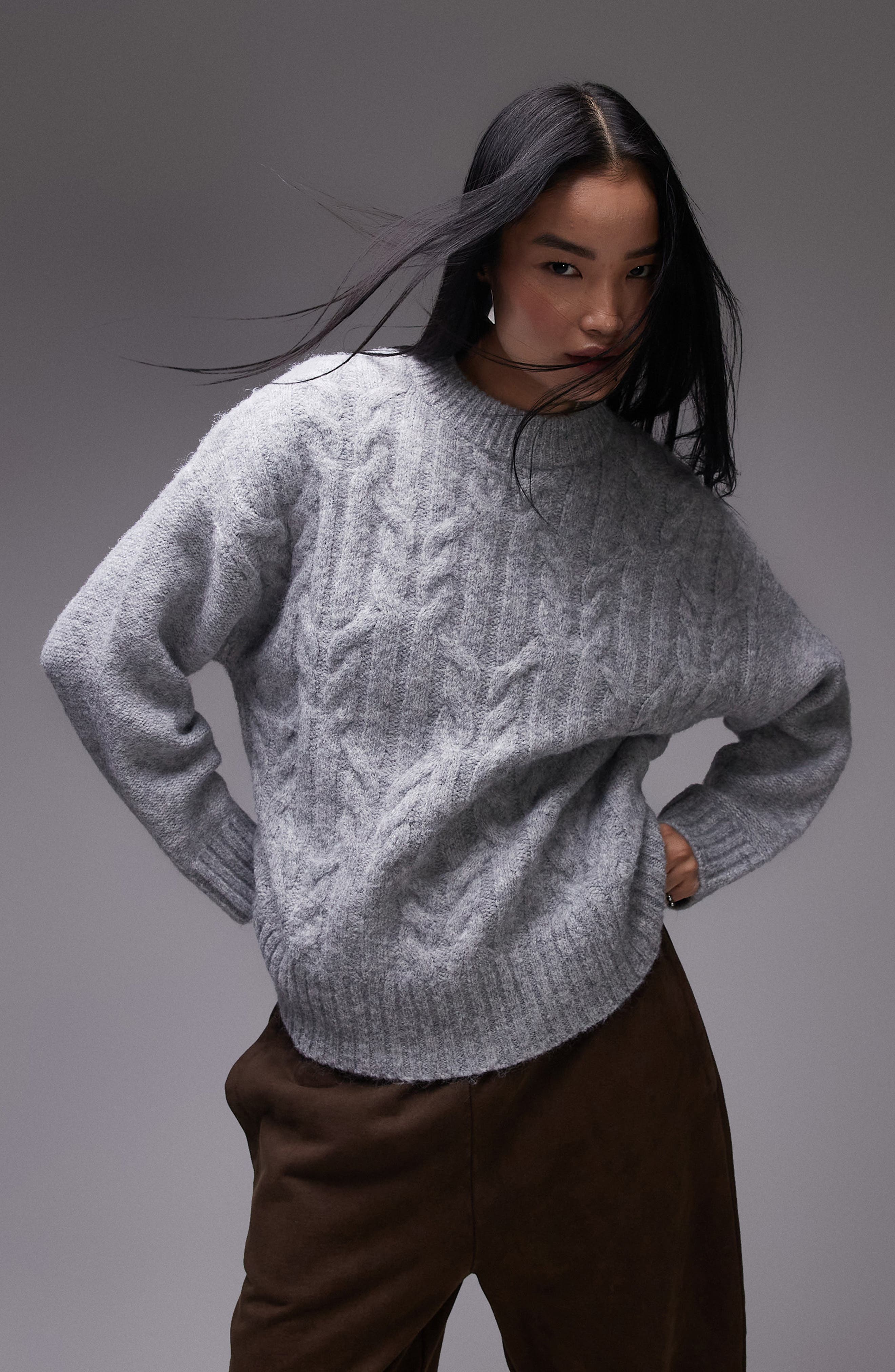Topshop Fluffy Oversize Cable Stitch Sweater (Women) | Nordstromrack