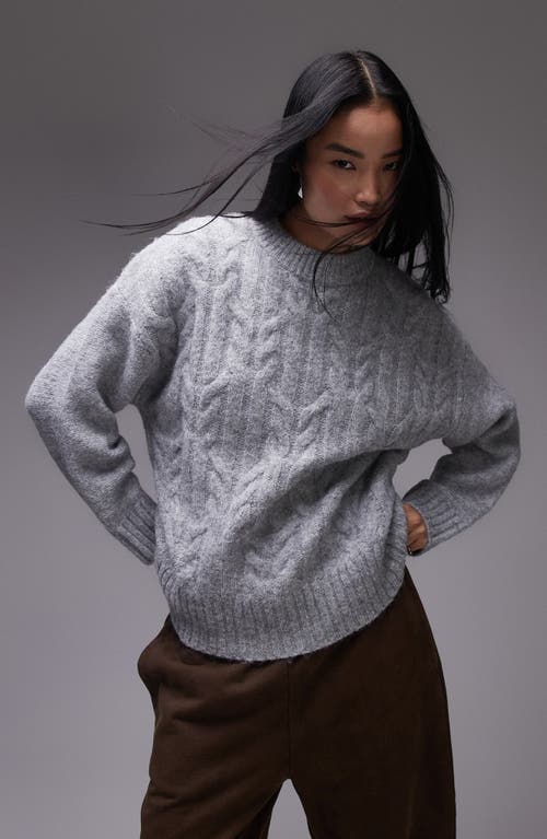 Topshop Fluffy Oversize Cable Stitch Sweater in Grey 