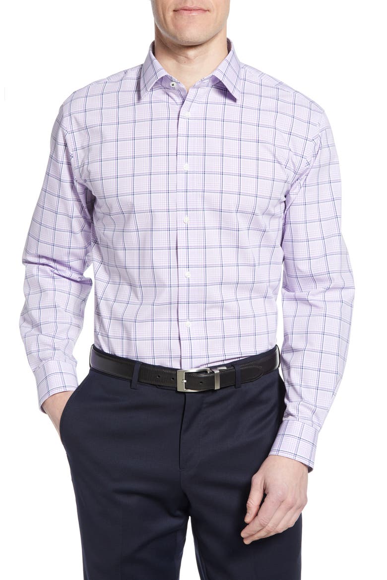 Tech-Smart Traditional Fit Stretch Windowpane Dress Shirt, Main, color, PURPLE BETTA TONAL PLAID