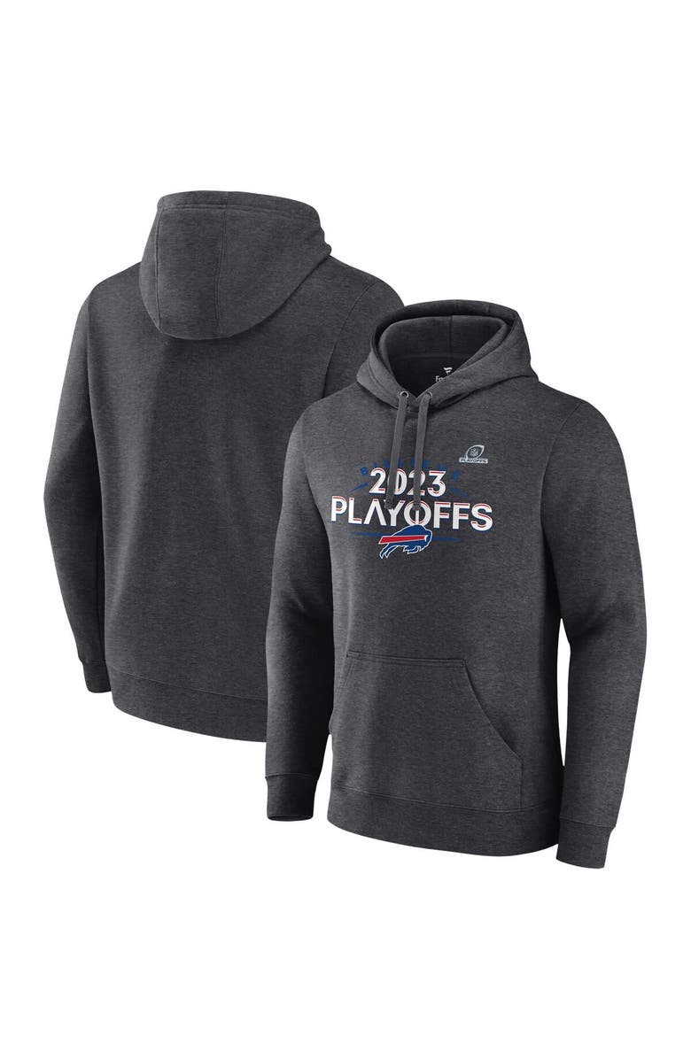 FANATICS Men's Fanatics Branded Heather Charcoal Buffalo Bills 2023 NFL Playoffs Fleece Pullover Hoodie, Main, color, 