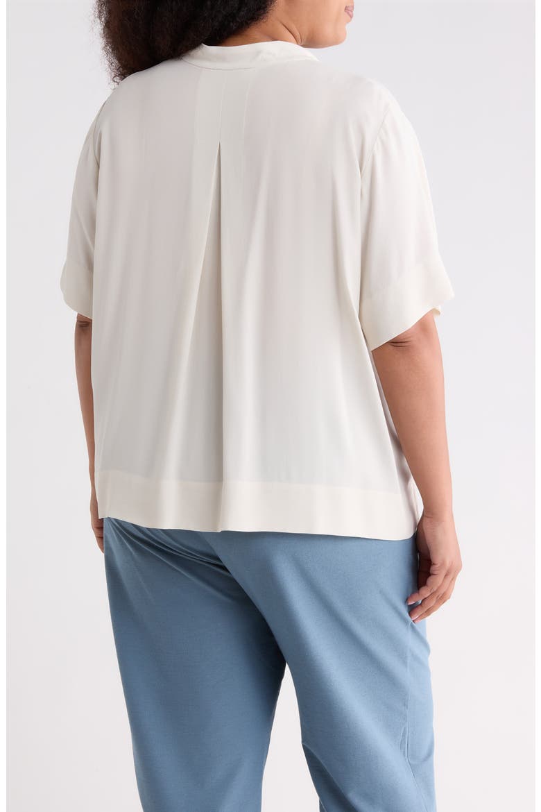 Split Neck Silk Short Sleeve Top, Alternate, color, PLSTR