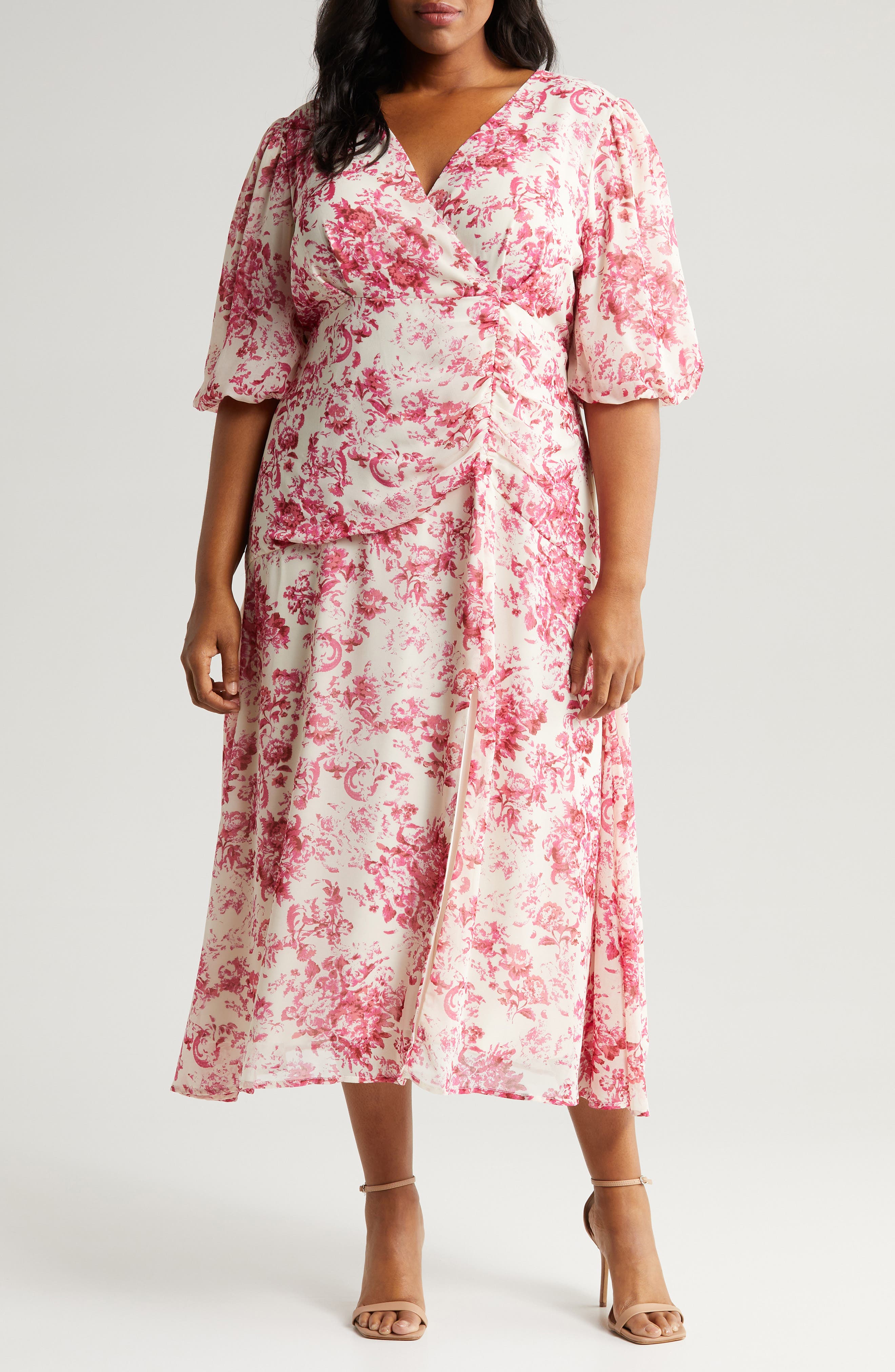 Chelsea28 Forget Me Not Floral Print Puff Sleeve Midi Dress