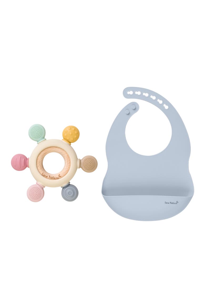 Silicone Bib & Sensory Teether Set, Main, color, BLUE