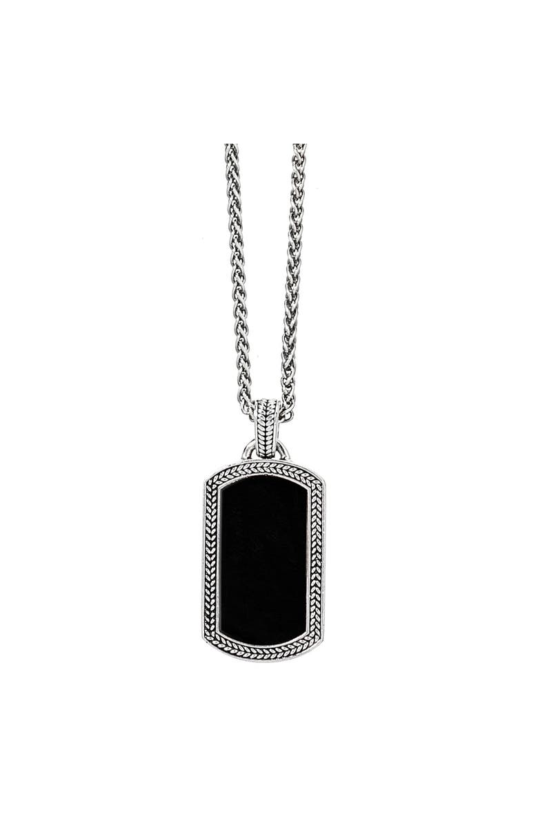 Jan Leslie Sterling Silver & Gemstone Dog Tag Pendant Necklace, Main, color, Black