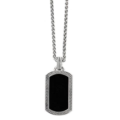 Sterling Silver & Gemstone Dog Tag Pendant Necklace