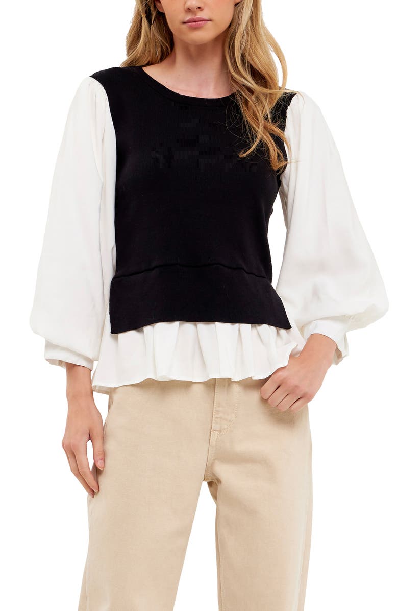 English Factory Layered Mixed Media Top, Alternate, color,