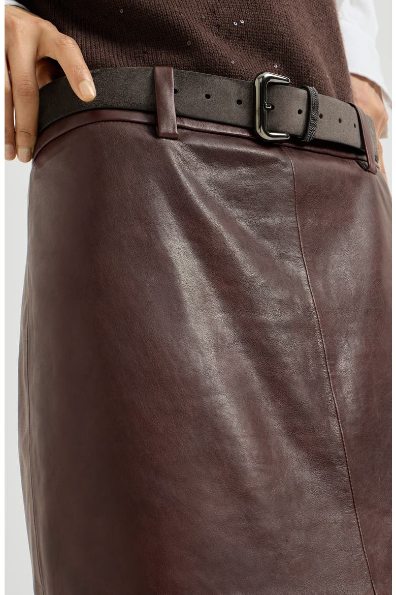 Polished nappa leather pencil skirt, Alternate, color, Burgundy