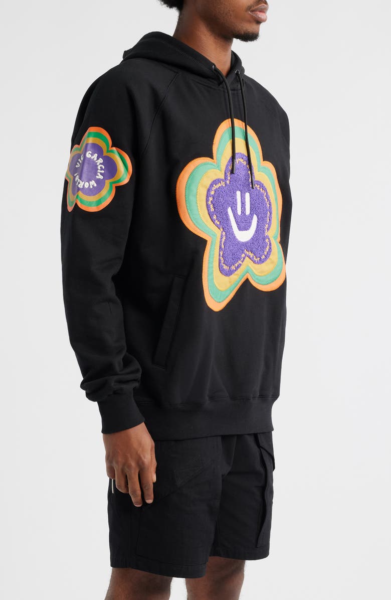 VIC GARCIA WORLD Flower Patch Cotton French Terry Hoodie, Alternate, color, Black