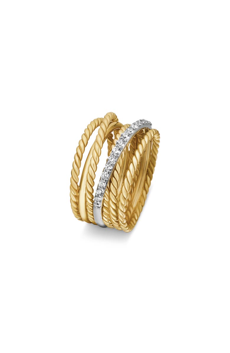 David Yurman DY Crossover Ring with Diamonds in Gold, Alternate, color, Diamond
