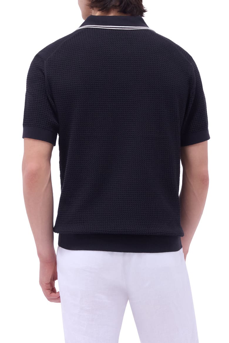 Tipped Johnny Collar Short Sleeve Sweater, Alternate, color, BLACK