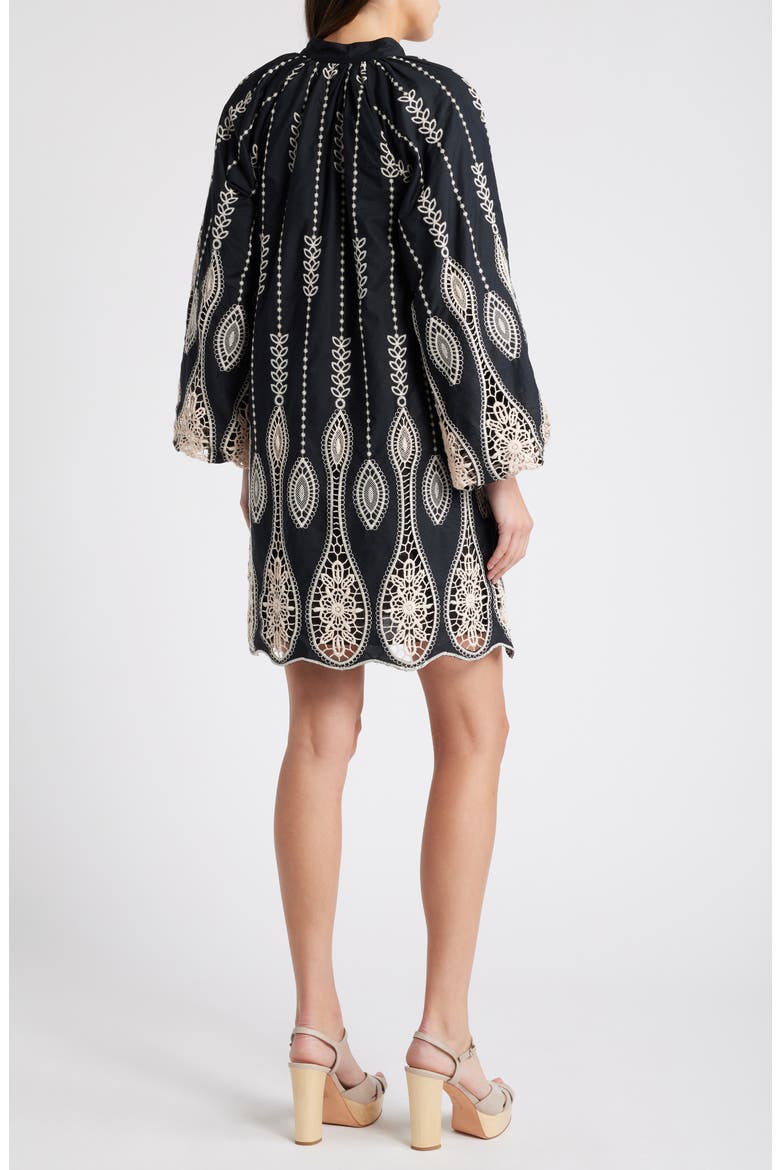Dianna Embroidered Long Sleeve Cotton Shift Dress, Alternate, color, BLACK/CREAM