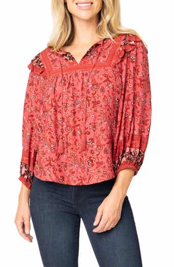 GIBSONLOOK Harvest Moon Border Print Tie Neck Top