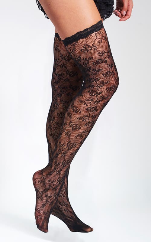 Miss Circle Lace Floral Print Thigh High Stockings In Animal Print