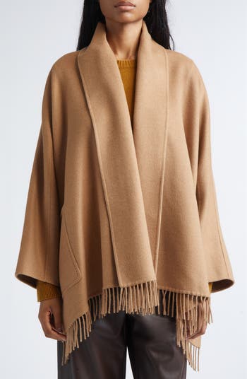 Max Mara Abilita Fringed Camel Hair Belted Cape Jacket | Nordstrom