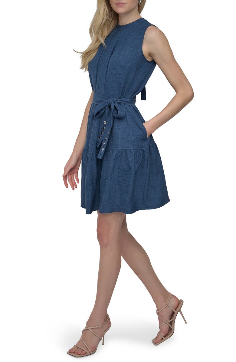 DKNY Tie Waist Denim Dress, Alternate, color, Denim