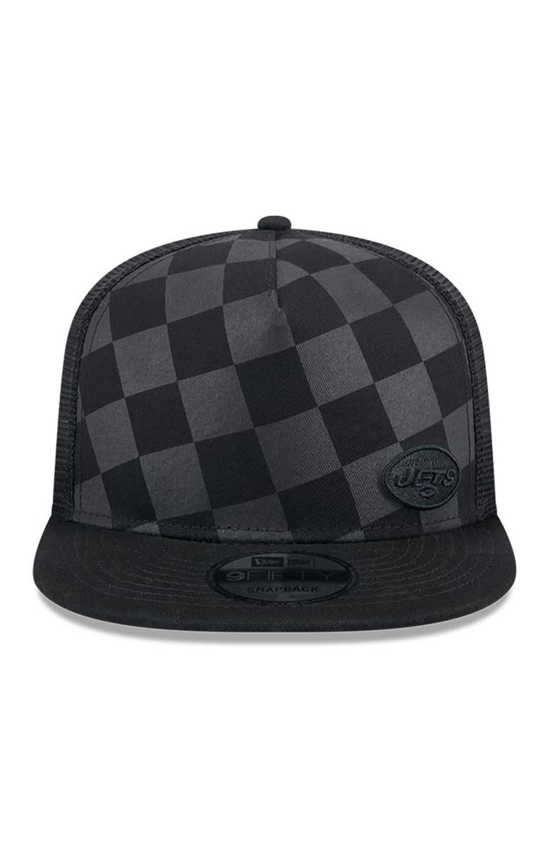 New Era Men's New Era Black New York Jets Check Mate 9FIFTY Trucker Snapback Hat, Alternate, color,