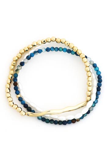 Panacea Set Of 3 Faux Pearl & Stone Beaded Stretch Bracelets In Blue