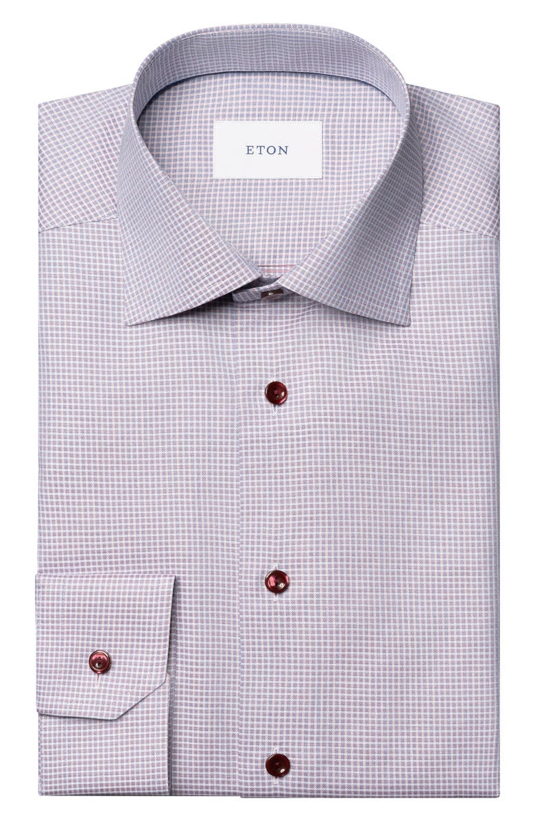 Eton Contemporary Fit Microcheck Crease Resistant Cotton Dobby Dress Shirt, Alternate, color, Medium Red