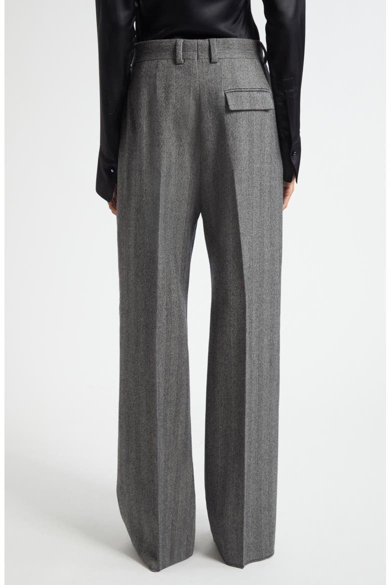 Herringbone Virgin Wool Blend Wide Leg Trousers, Alternate, color, NERO/ WHITE SAND