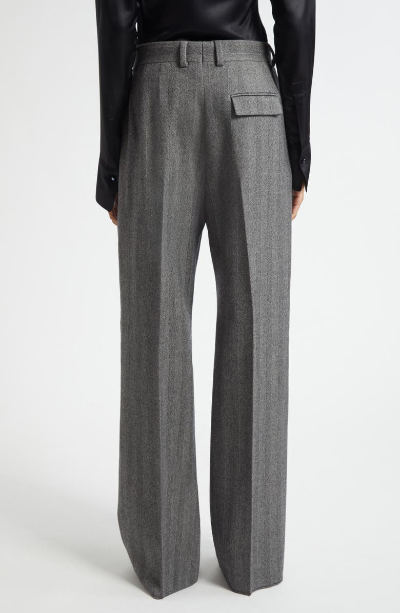FERRAGAMO Herringbone Virgin Wool Blend Wide Leg Trousers, Alternate, color, Nero/ White Sand
