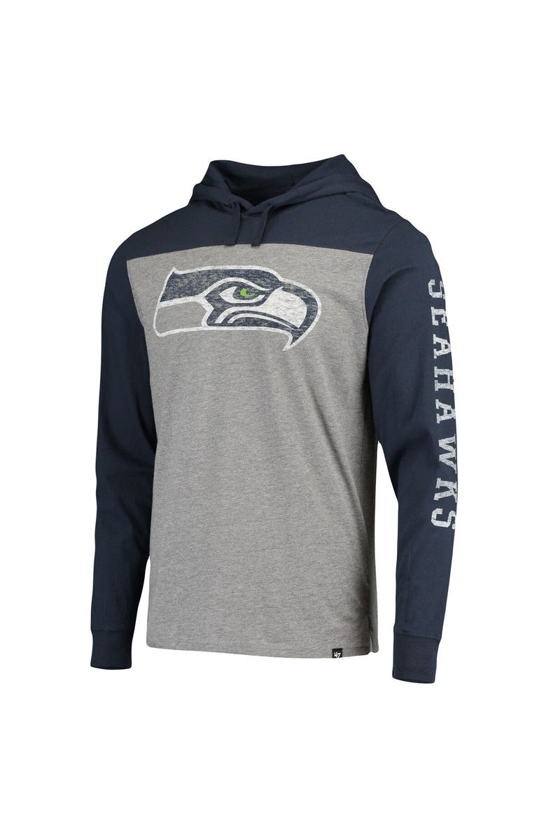 '47 Men's '47 Heathered Gray/Blue Seattle Seahawks Franklin Wooster Long Sleeve Hoodie T-Shirt, Alternate, color, Heather Gray