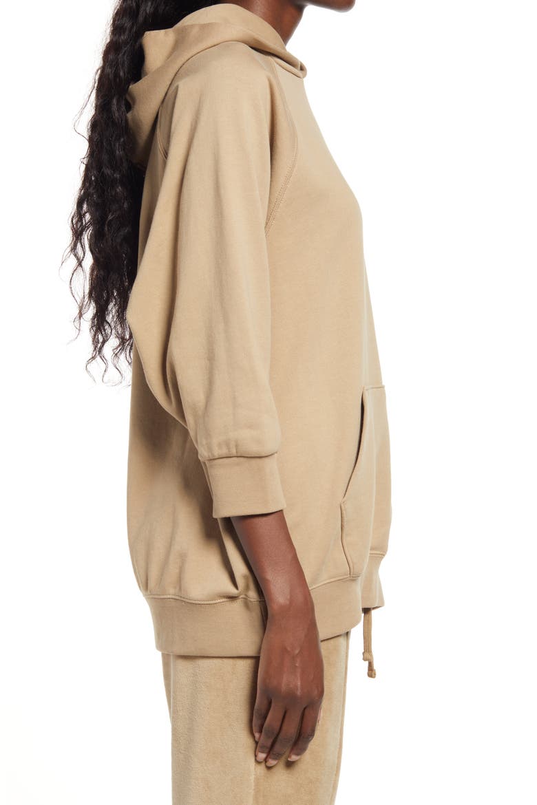 French Terry Three-Quarter Sleeve Hoodie, Alternate, color, OAK
